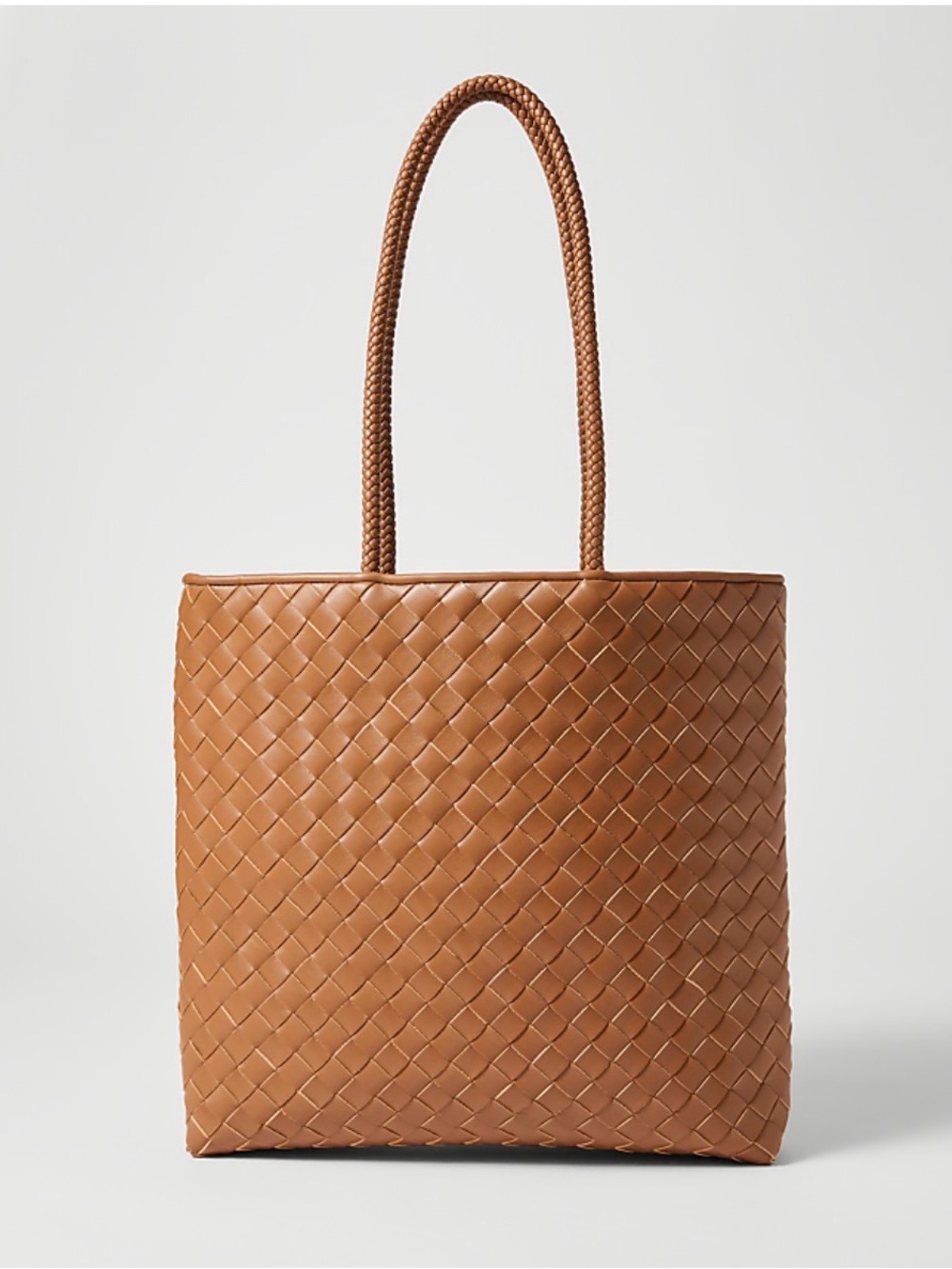 NWT ANN TAYLOR Weekend Woven Tote Autumn Ochre Brown $148 Faux Leather NEW